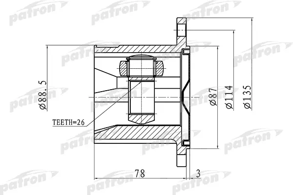 

ШРУС внутренний правый 26x87 NISSAN X-TRAIL T30 00-06 PATRON PCV1423