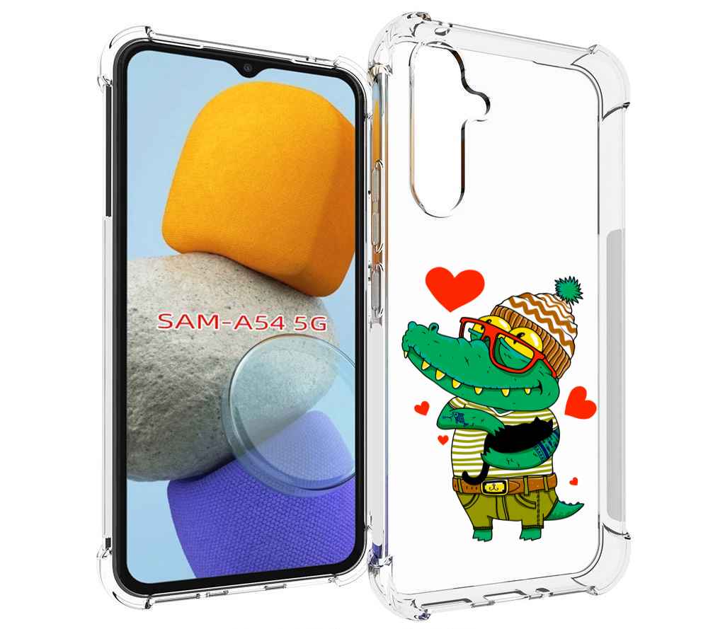 

Чехол MyPads зеленый-крокодильчик-в-красной-оправе для Samsung Galaxy A54, Tocco