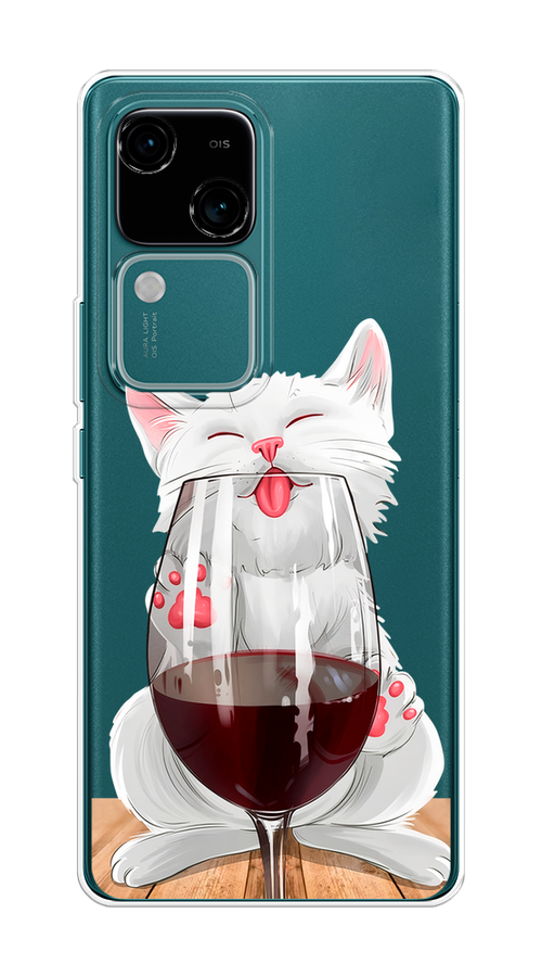 

Чехол на Vivo V30/S18 "Кот с бокалом", Прозрачный;белый;красный, 2610150-1