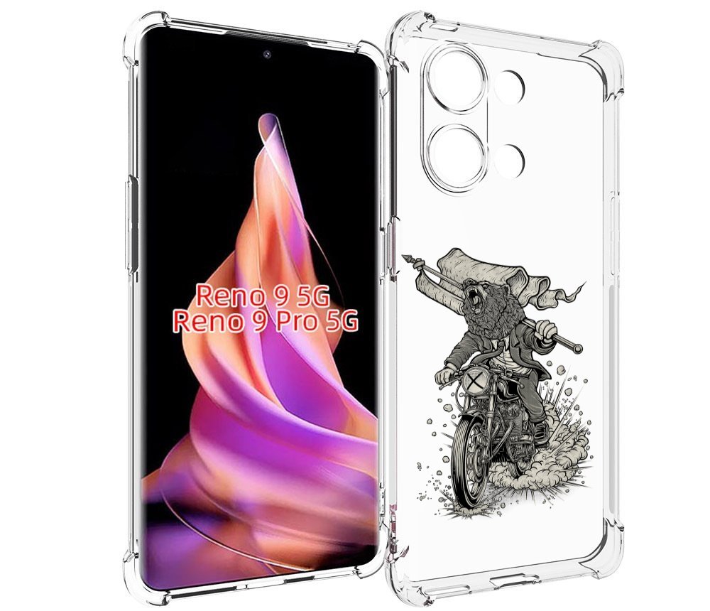 Чехол MyPads медведь на мотоцикле для Oppo Reno 9/Reno 9 Pro