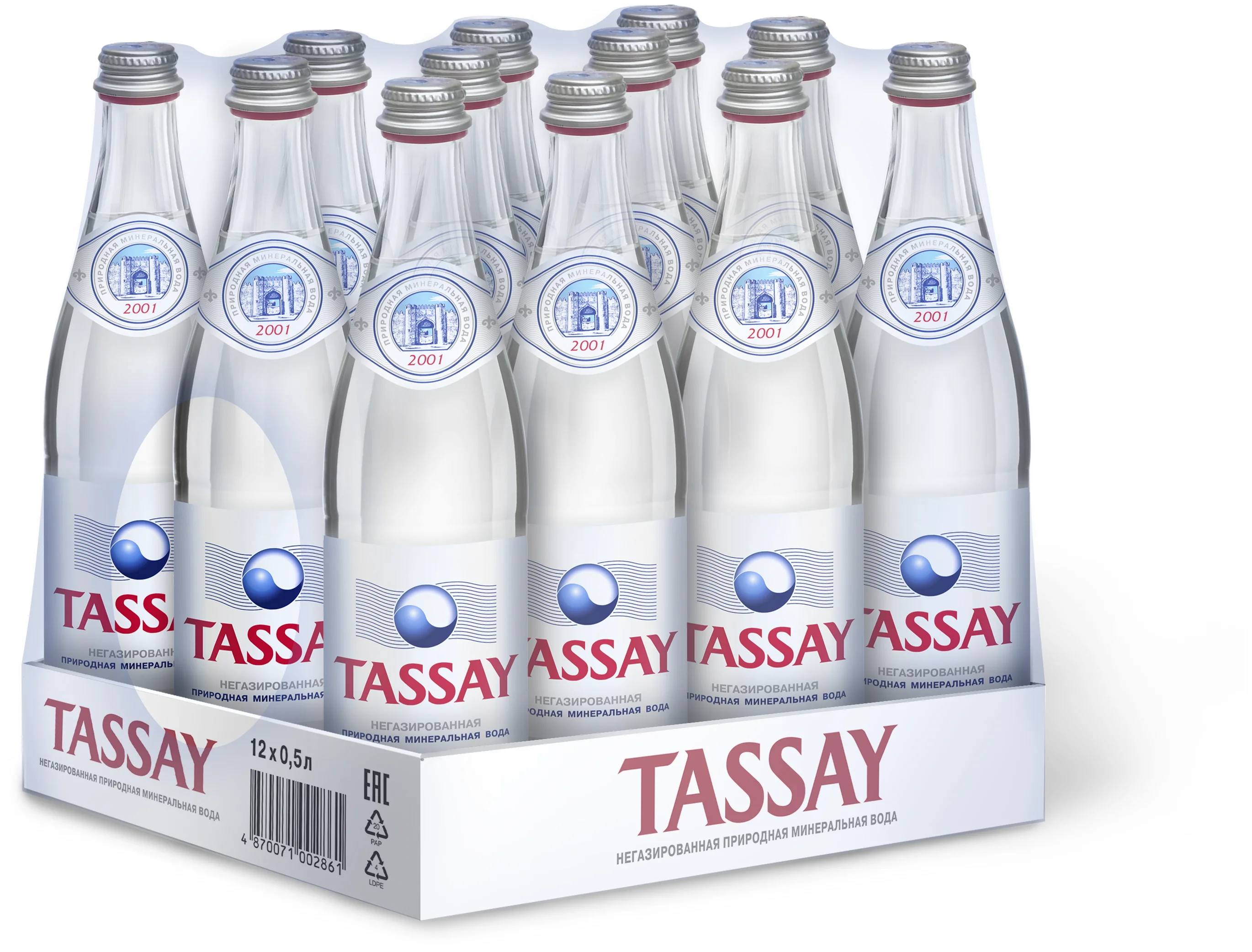 Питьевая вода Tassay негазированная, стекло, 12 шт. по 0.5 л