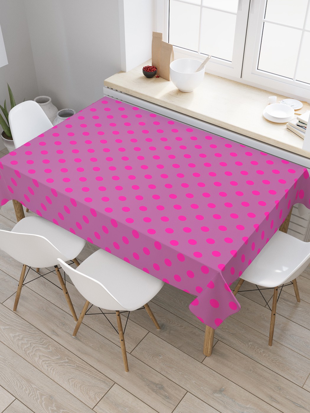 

Скатерть прямоугольная JoyArty "Неоновый горох" из оксфорда, 120x145 см, Розовый, Неоновый горох