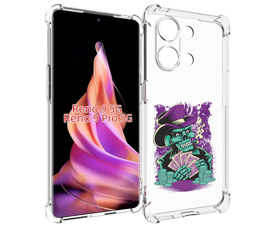 

Чехол MyPads зеленый череп с картами для Oppo Reno 9/Reno 9 Pro, Прозрачный, Tocco