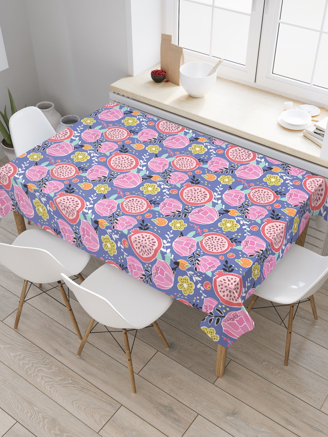 

Скатерть прямоугольная JoyArty "Гранат и цветы" из оксфорда, 120x145 см, Розовый, Гранат и цветы