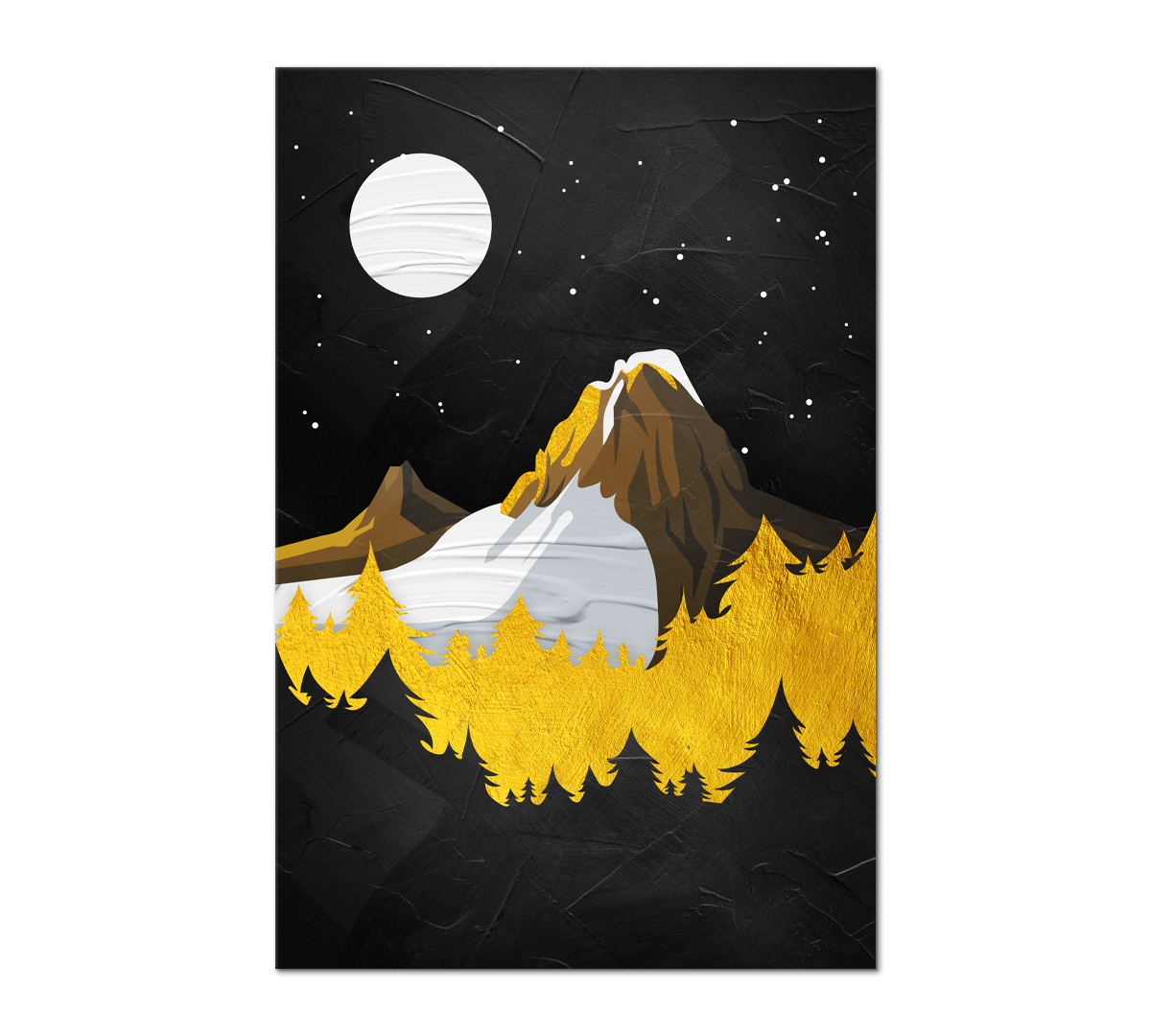 

Картина на холсте Poly Print Art Золотые горы в зимнюю лунную ночь 90х60 см.
