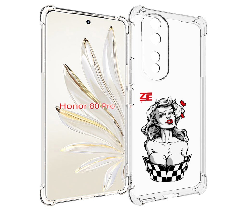 

Чехол MyPads черно белая девушка с красными губами женский для Honor 80 Pro, Прозрачный, Tocco