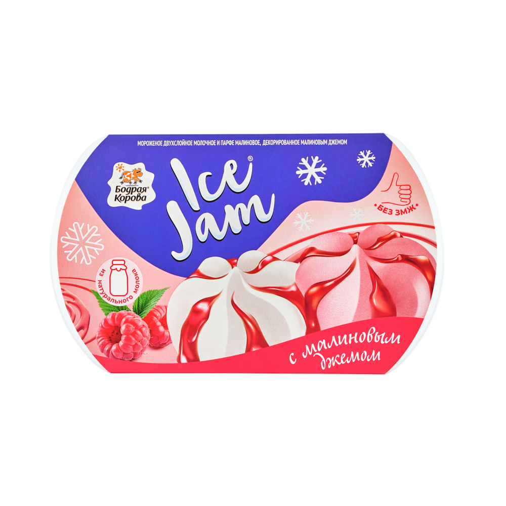 

Мороженое молочное Бодрая Корова IceJam с малиновым джемом 3,5% БЗМЖ 400 г