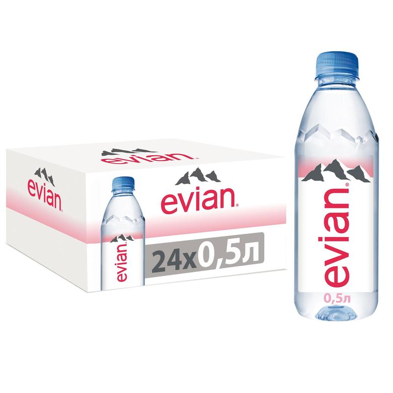 Evian вода минеральная природная столовая негазированная, 24 штуки по 0,5 л