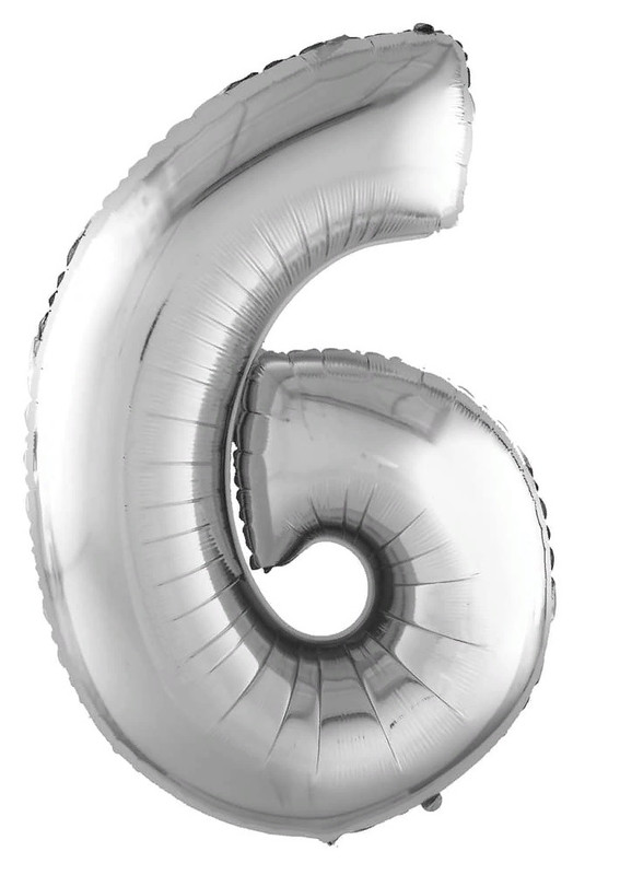 Шар воздушный фольгированный Цифра 6, цвет серебрянный 42