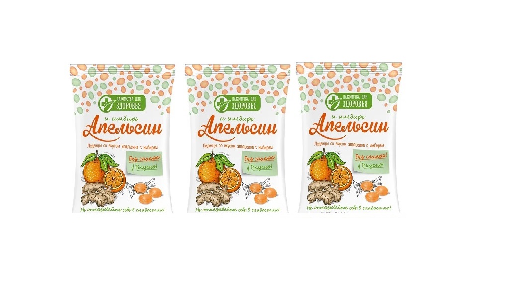 

Леденцы Лакомства для здоровья со вкусом апельсина и имбиря, без сахара, 50 г х 3 шт