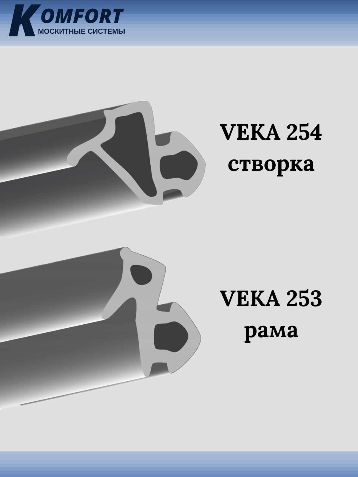 фото Набор уплотнителей для окон пвх veka 253 (рама) и veka 254 (створка) чёрный 40+40м. komfort москитные системы