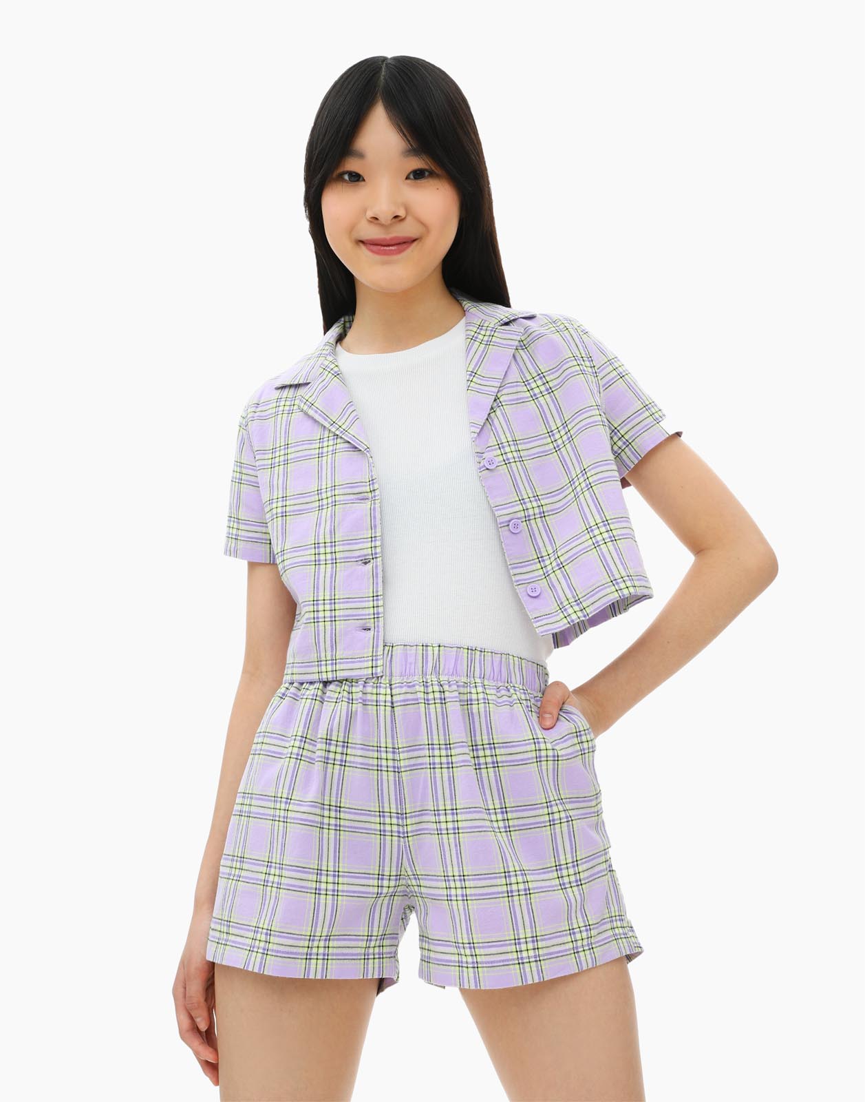 

Фиолетовые шорты Straight в клетку для девочки р.128, Фиолетовый;разноцветный, GSH008277