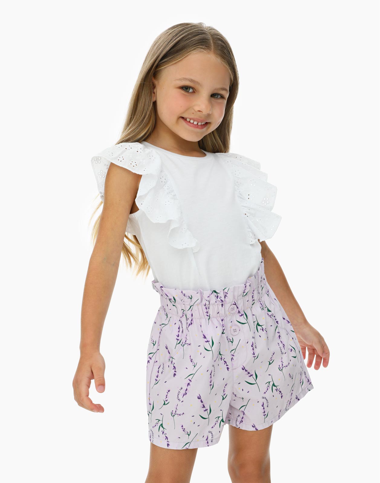 Фиолетовые шорты Paperbag с цветочным принтом для девочки р.110