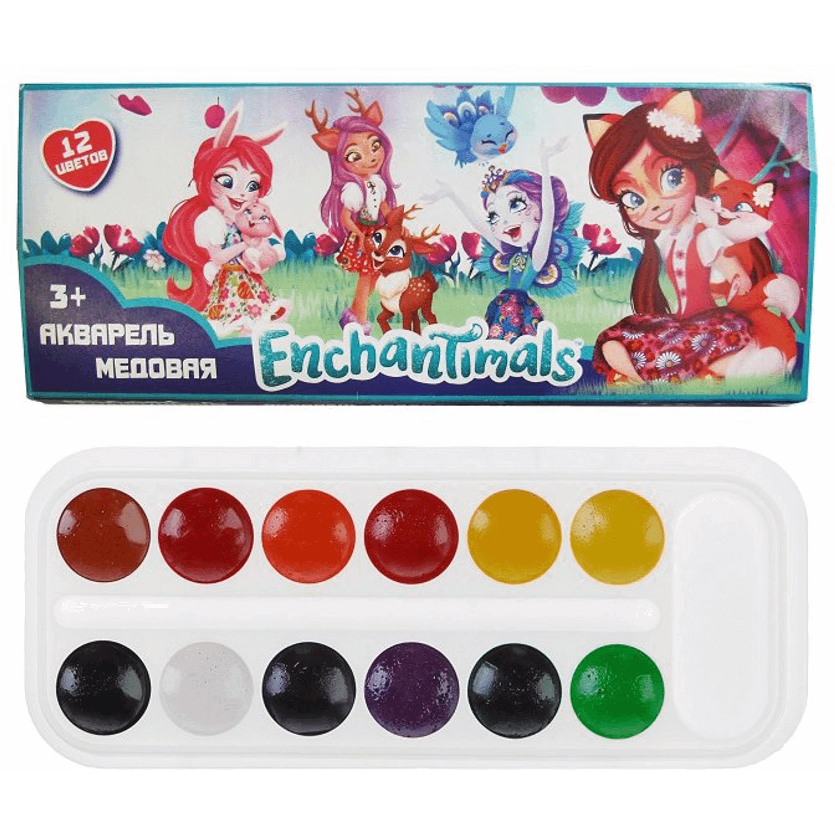 

Акварель медовая 12 цветов Enchantimals Centrum 88695, Белый;желтый;красный;зеленый;синий;черный;оранжевый;коричневый, Enchantimals