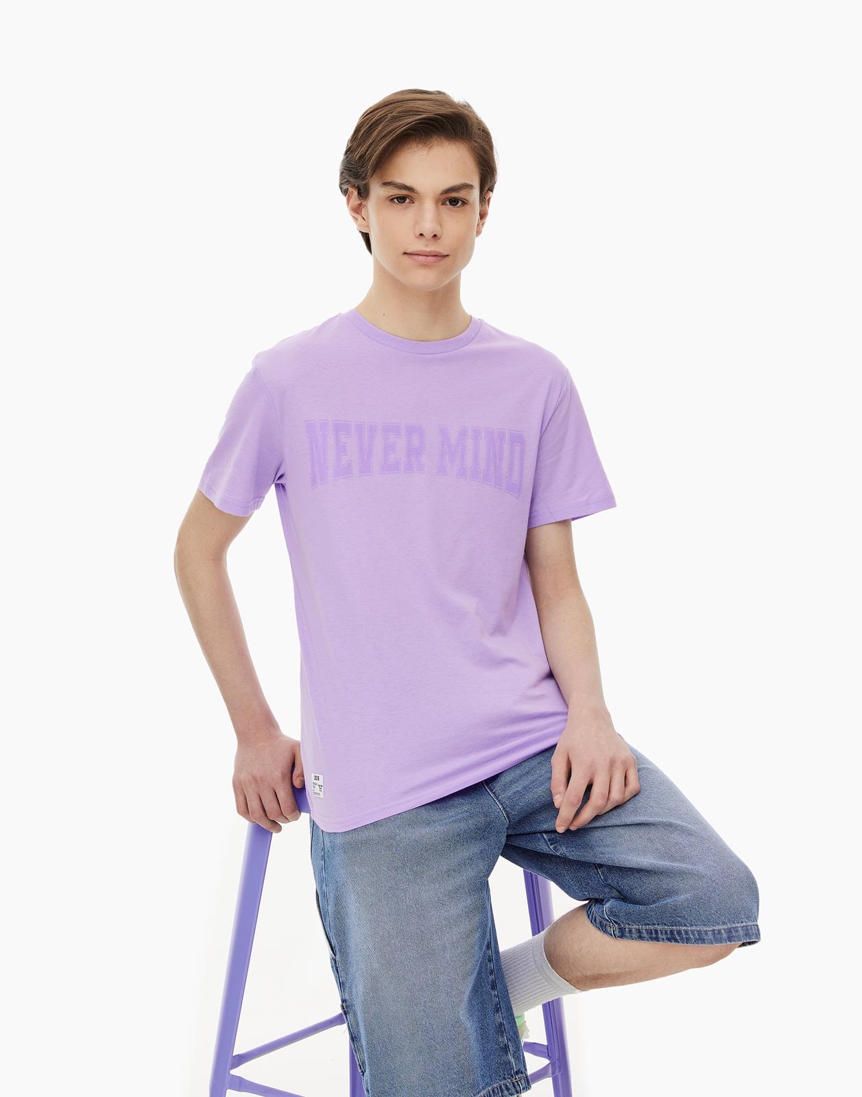 Фиолетовая футболка с принтом для мальчика 10-12л/146-152