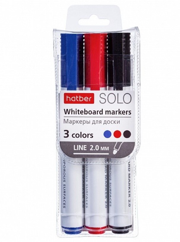 Набор маркеров Hatber WB-066140 для магнитно-маркерных досок Solo закругленный 3 шт