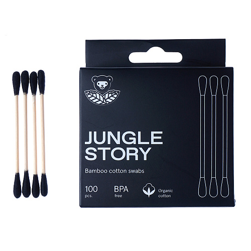 Jungle Story Ватные палочки с чёрным ультрамягким хлопком 100