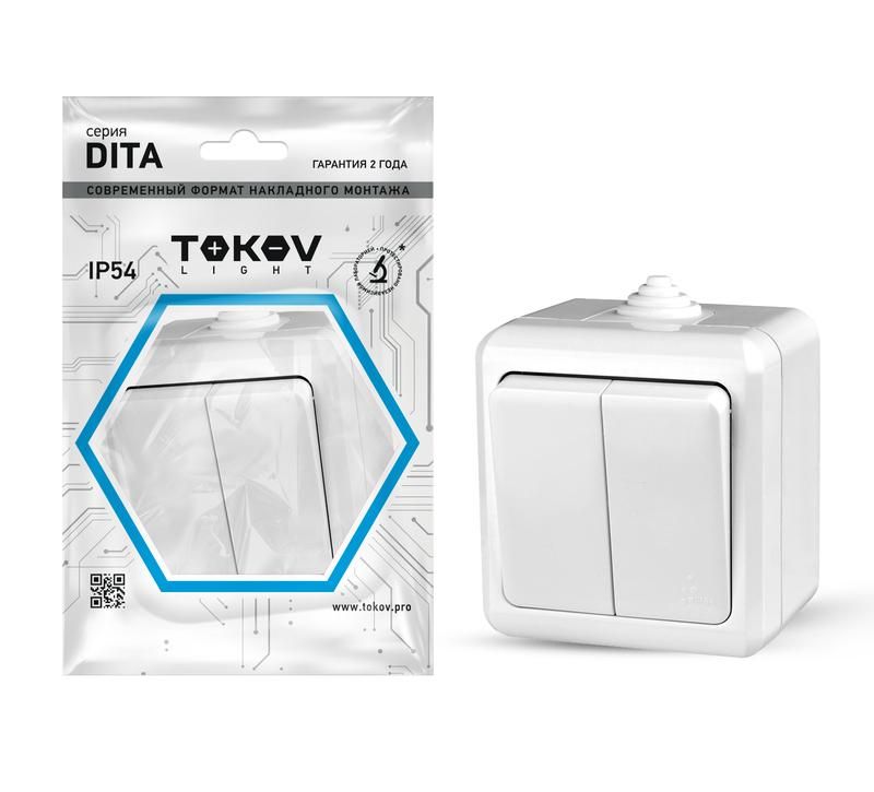 фото Выключатель 2-кл. оп dita ip54 10а 250в бел. tokov electric tkl-dt-v2-c01-ip54