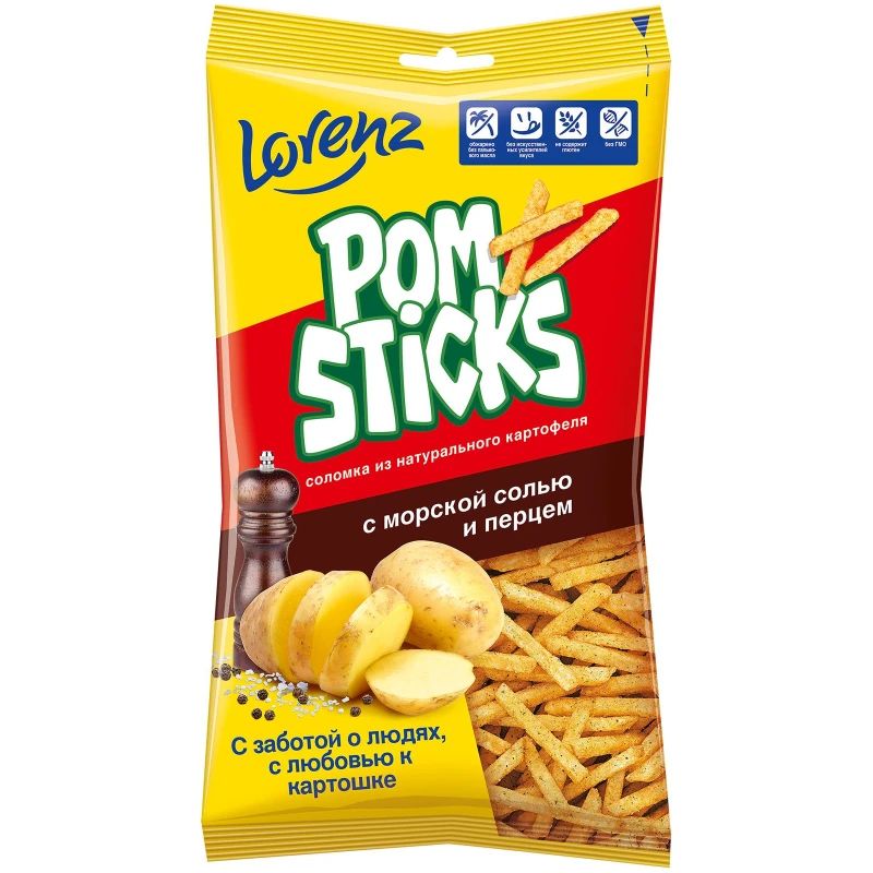 

Чипсы картофельные Pomsticks с морской солью и перцем 100 г
