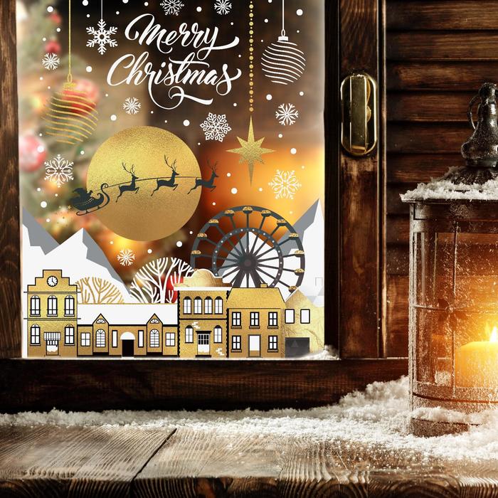 

Наклейки витражные «Санта», 33 х 50.5 см, Белый;золотистый