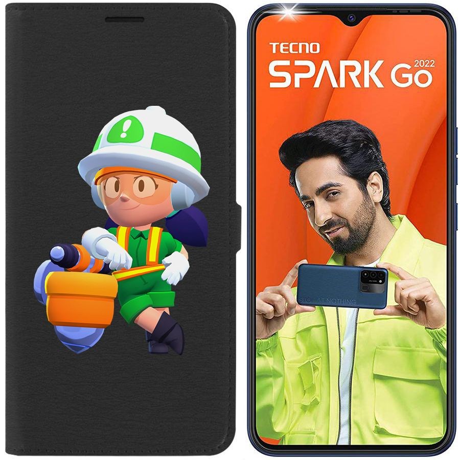 

Чехол-книжка Eco Book для Tecno Spark Go 2022 Brawl Stars-Строительница Джеки