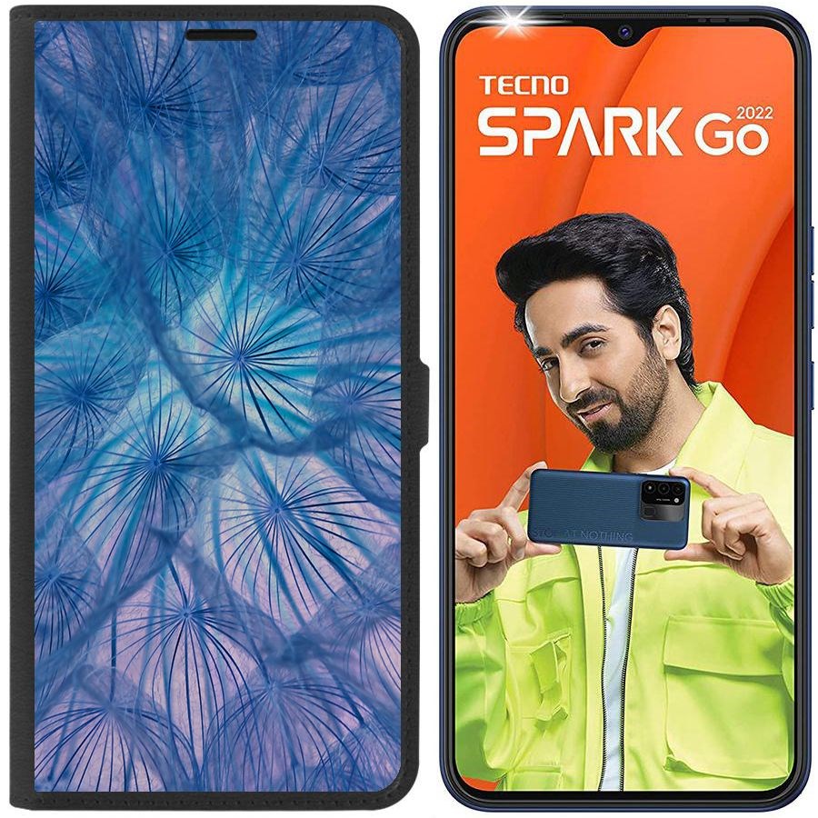

Чехол-книжка Eco Book для Tecno Spark Go 2022 Синий одуванчик, Черный