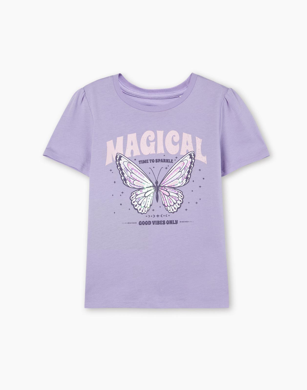 

Фиолетовая футболка Straight с принтом Magical для девочки 4-5л/110, Фиолетовый, GKT021359