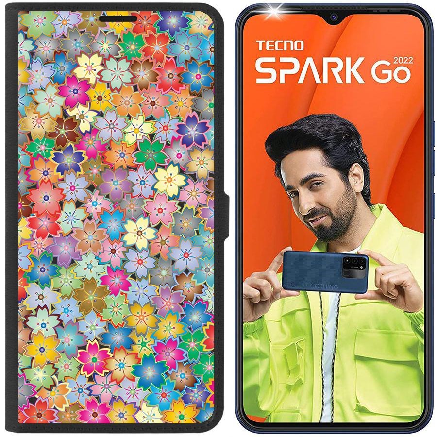 

Чехол-книжка Eco Book для Tecno Spark Go 2022 Цветочный паттерн 4, Черный