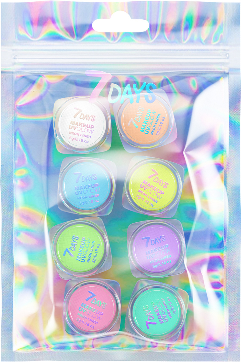 

Лайнеры для глаз сухие 7 Days UVglow Neon Candy 5 г х 8 шт