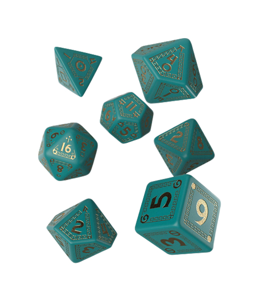 

Набор кубиков Q-Workshop RuneQuest Turquoise & gold Dice Set 7 SRQU97