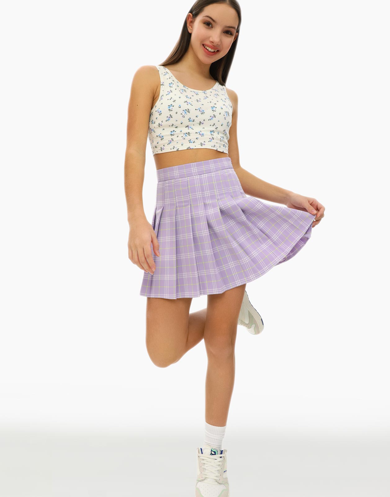 Фиолетовая расклешённая юбка с принтом для девочки р.152 (38)