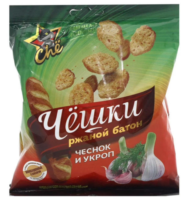 

Сухарики Чёшки ржаной батон, со вкусом молодого чеснока с укропом, 60 г