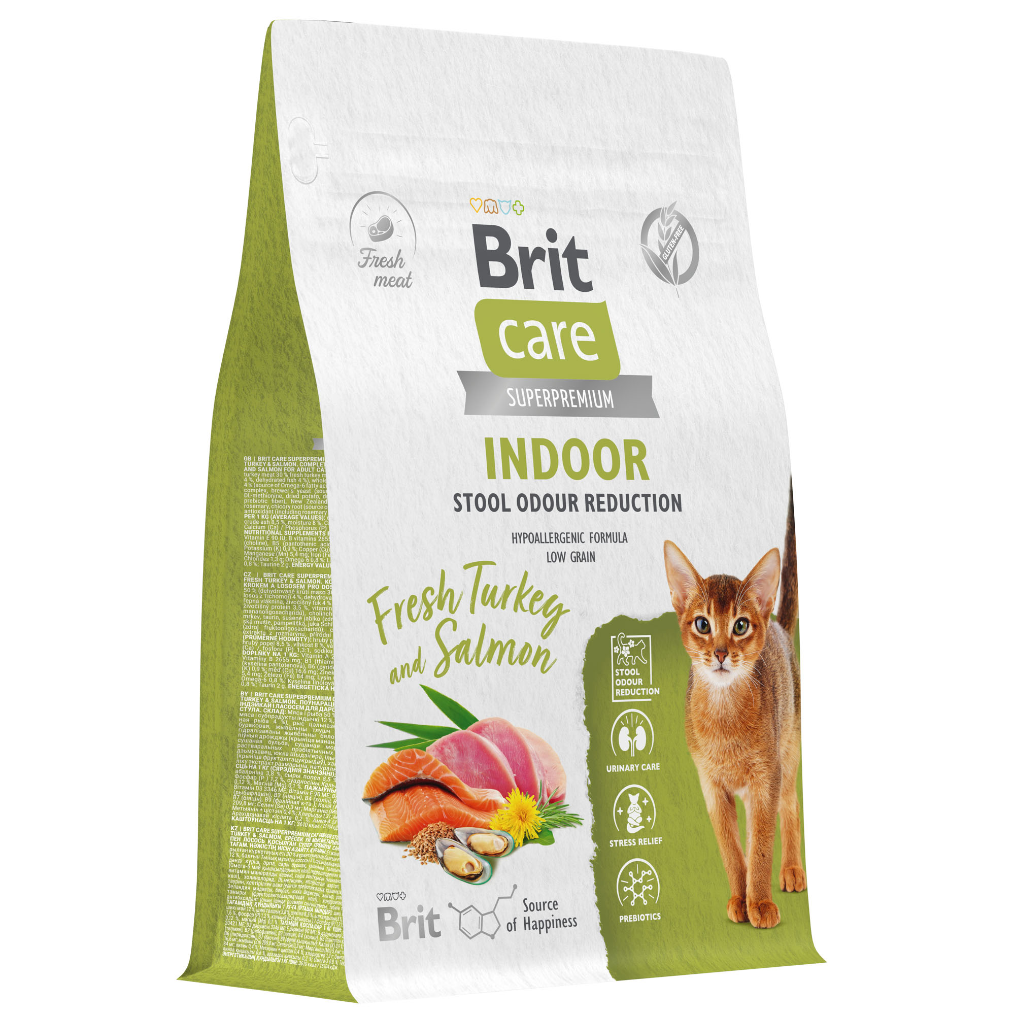 Сухой корм для кошек BRIT CARE Cat Indoor Stool Odour Reduction, индейка, лосось, 0,4 кг