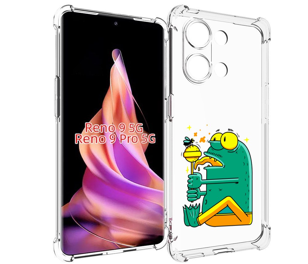 

Чехол MyPads Зеленая лягушка с чупа чупсом для Oppo Reno 9/Reno 9 Pro, Прозрачный, Tocco