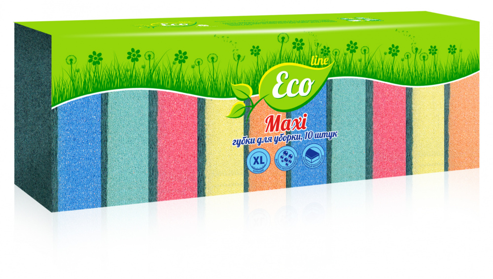 Губки для мытья посуды Русалочка Eco Line Maxi 10 шт, 100 гр