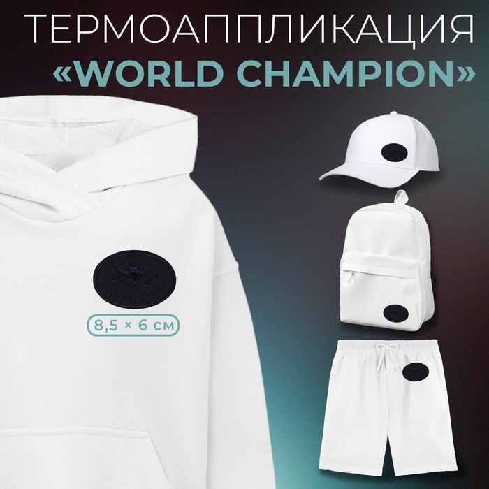 

Термоаппликация «World champion», 8,5 х 6 см, цвет тёмно-синий(5 шт.)