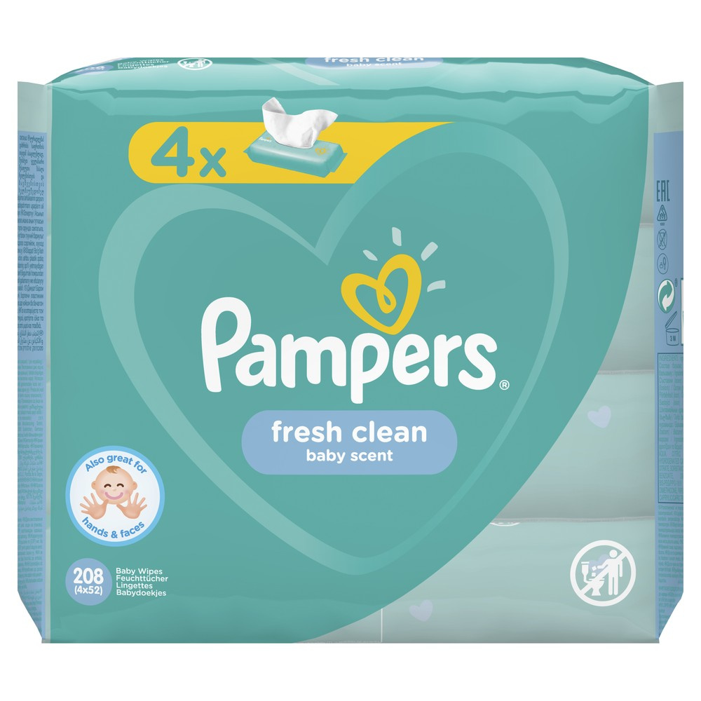 фото Детские влажные салфетки pampers fresh clean 208 шт.