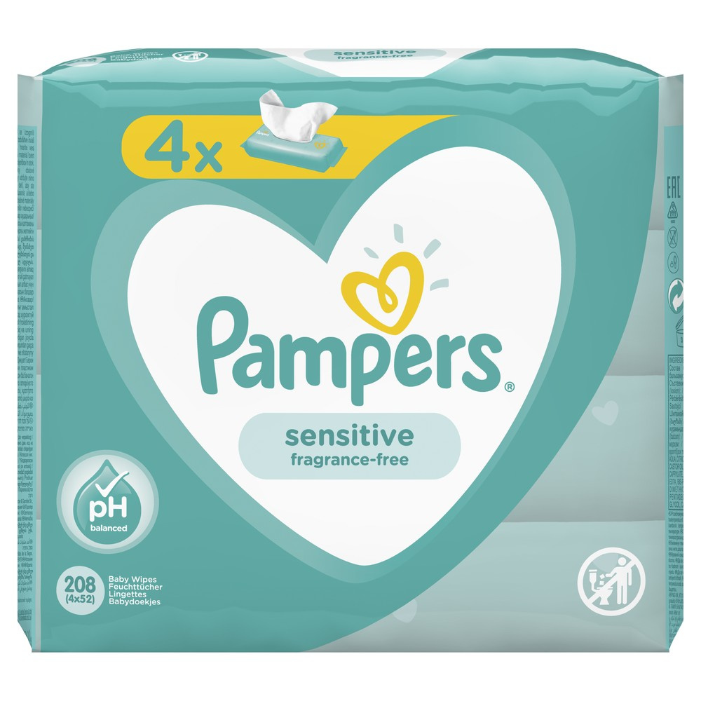 фото Детские влажные салфетки pampers sensitive 208 шт.