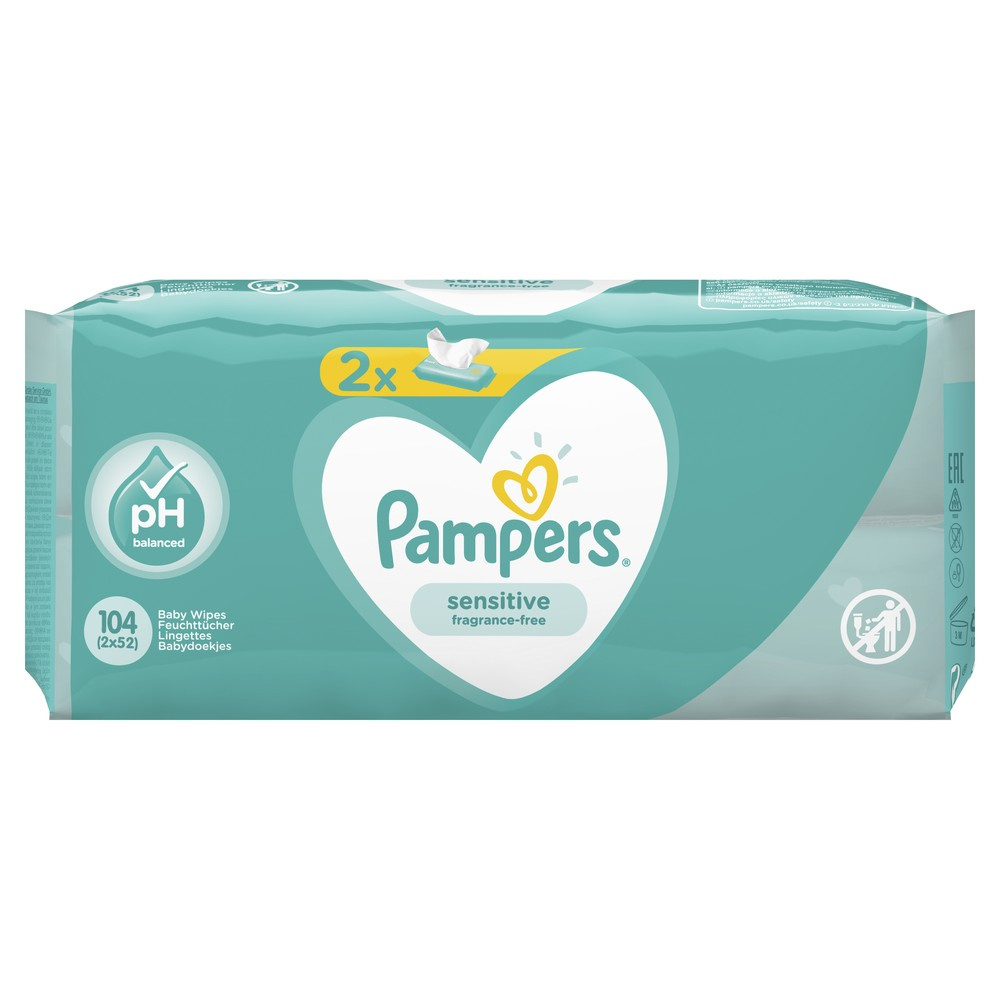 фото Детские влажные салфетки pampers sensitive 104 шт.