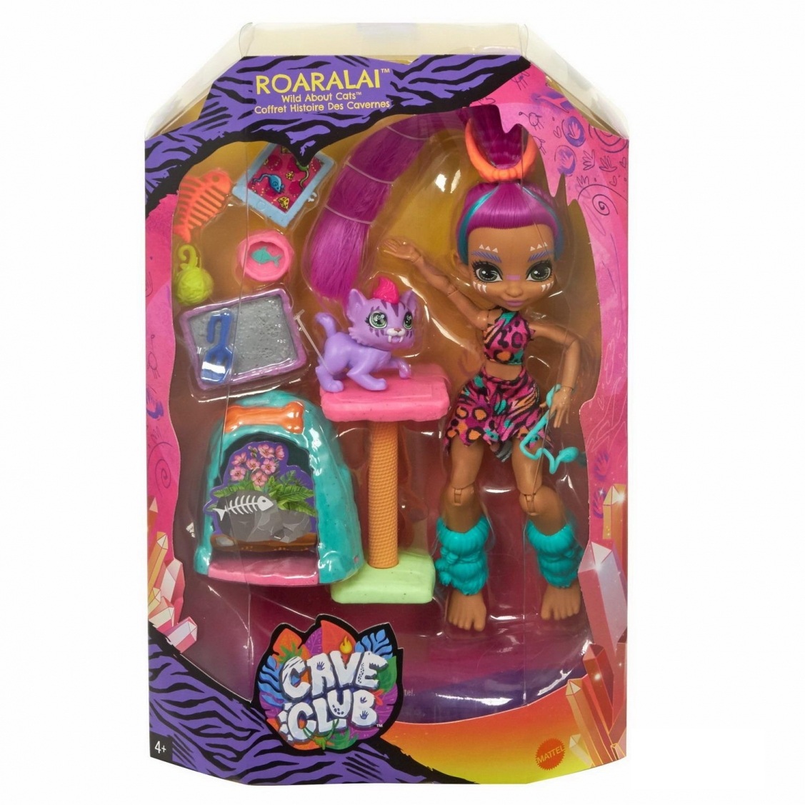 фото Игровой набор cave club mattel с куклой роралай и саблезубым котенком
