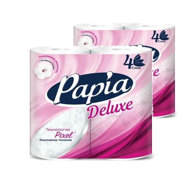 Бумага туалетная PAPIA DELUXE Белая 4 слоя 4 рулона  в наборе   2шт туалетная бумага zewa deluxe 3 слоя 4 шт 20 7 м с втулкой белая