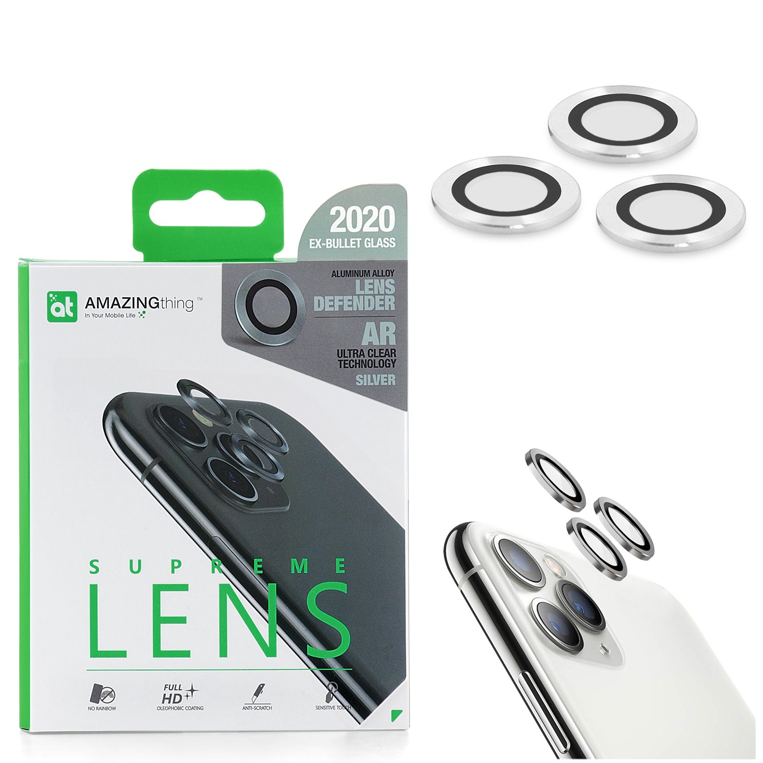 

Защитное стекло для линз камеры Apple iPhone 11 Pro Amazingthing Aluminum Silver 0.33mm, Aluminum