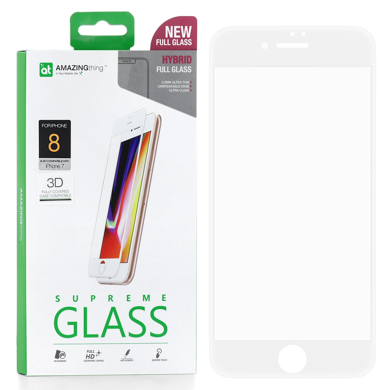 

Защитное стекло AMAZINGthing SupremeGlass Hybrid 3D White 0.2mm для Apple iPhone 7, SupremeGlass