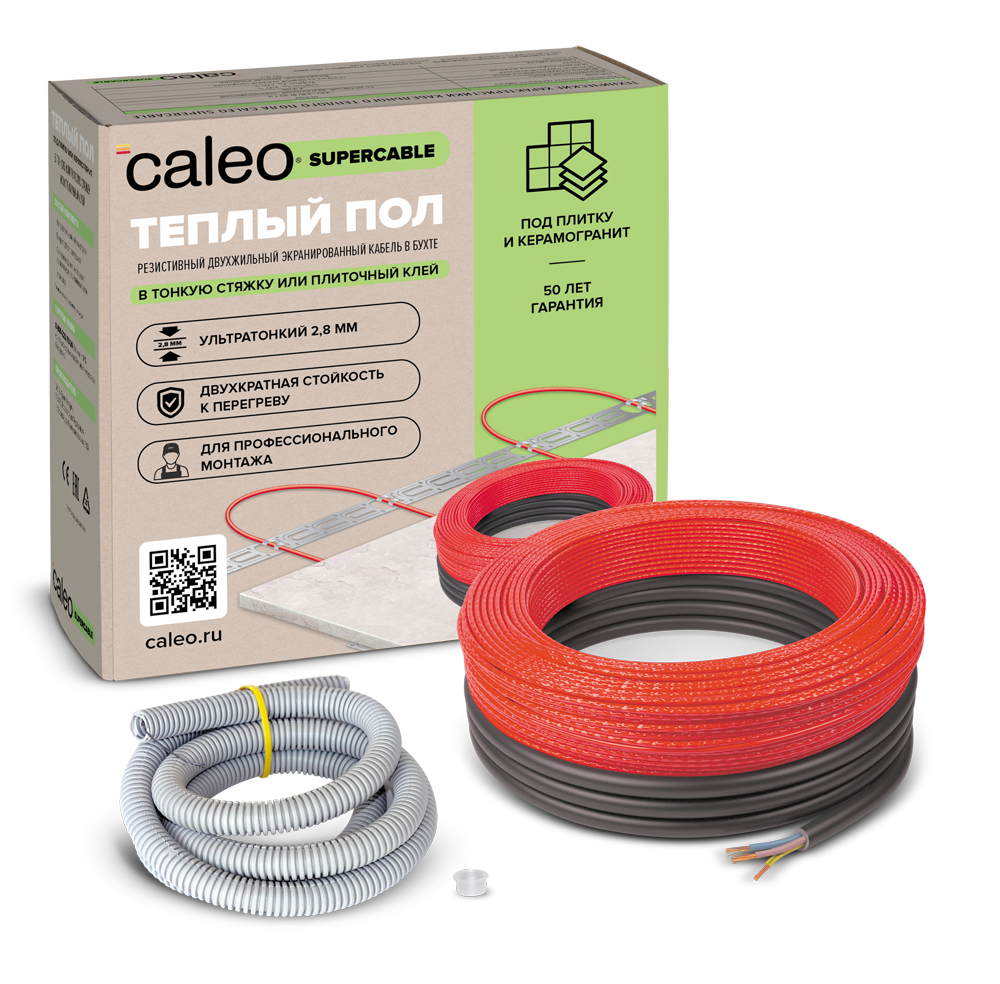 Греющий кабель CALEO SUPERCABLE 18W-90, 8.1-12.5 м2 нагревательный мат 2 м sup 2 sup caleo