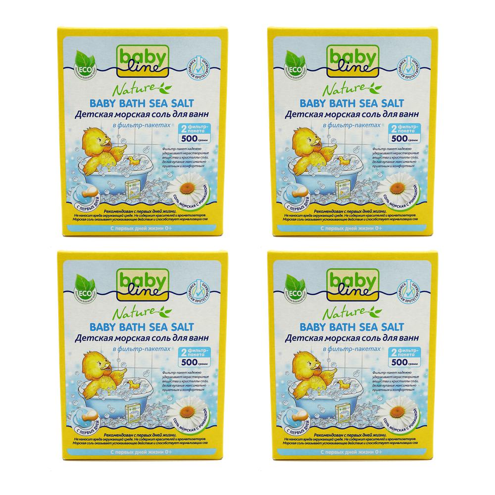 

Детская морская соль для ванн Babyline с ромашкой, 4x500 г