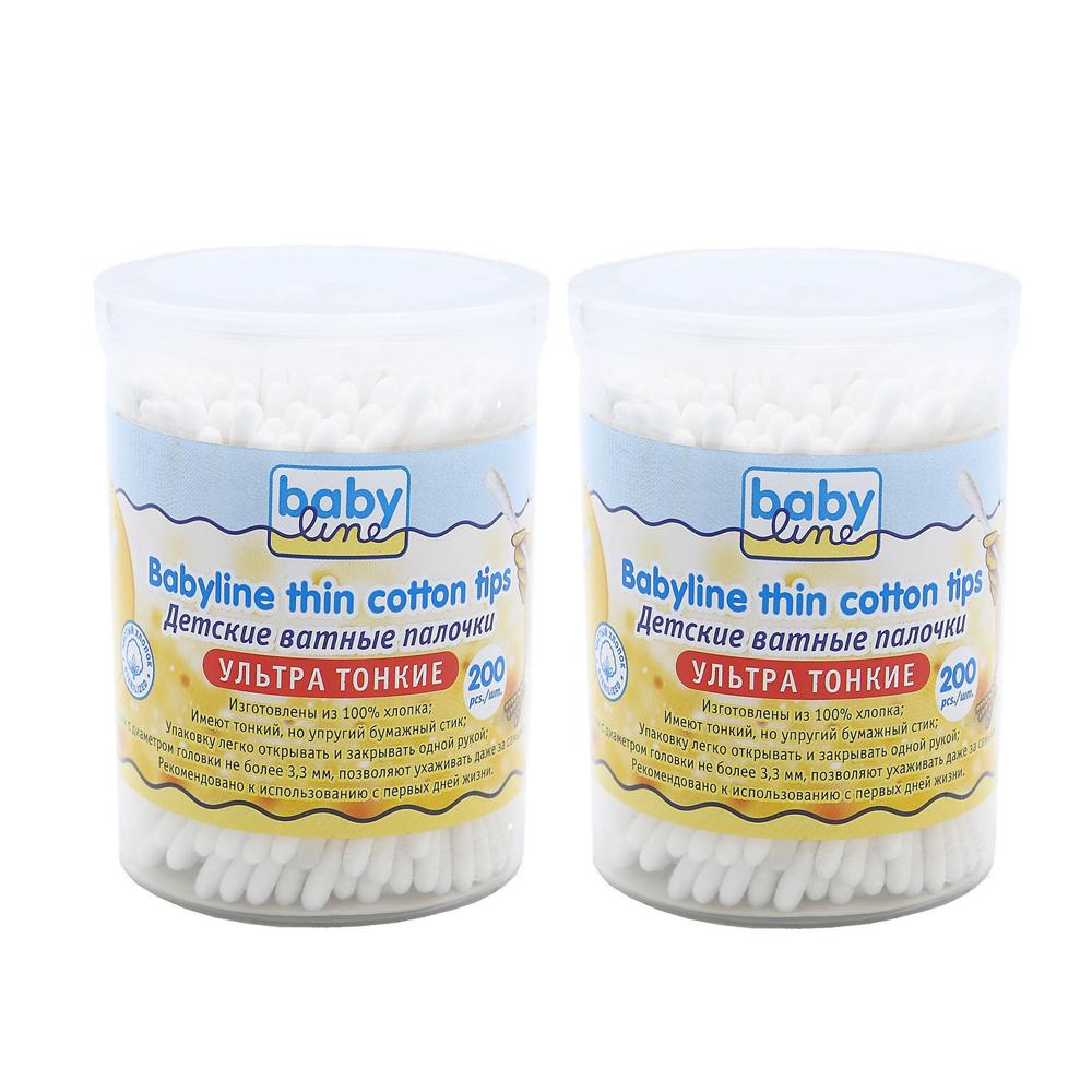 

Детские ватные палочки Babyline ультратонкие в пластиковом боксе, 2x200 шт.