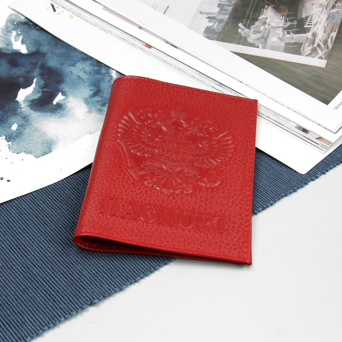 Обложка для паспорта, герб, флотер, цвет алый Sima-Land