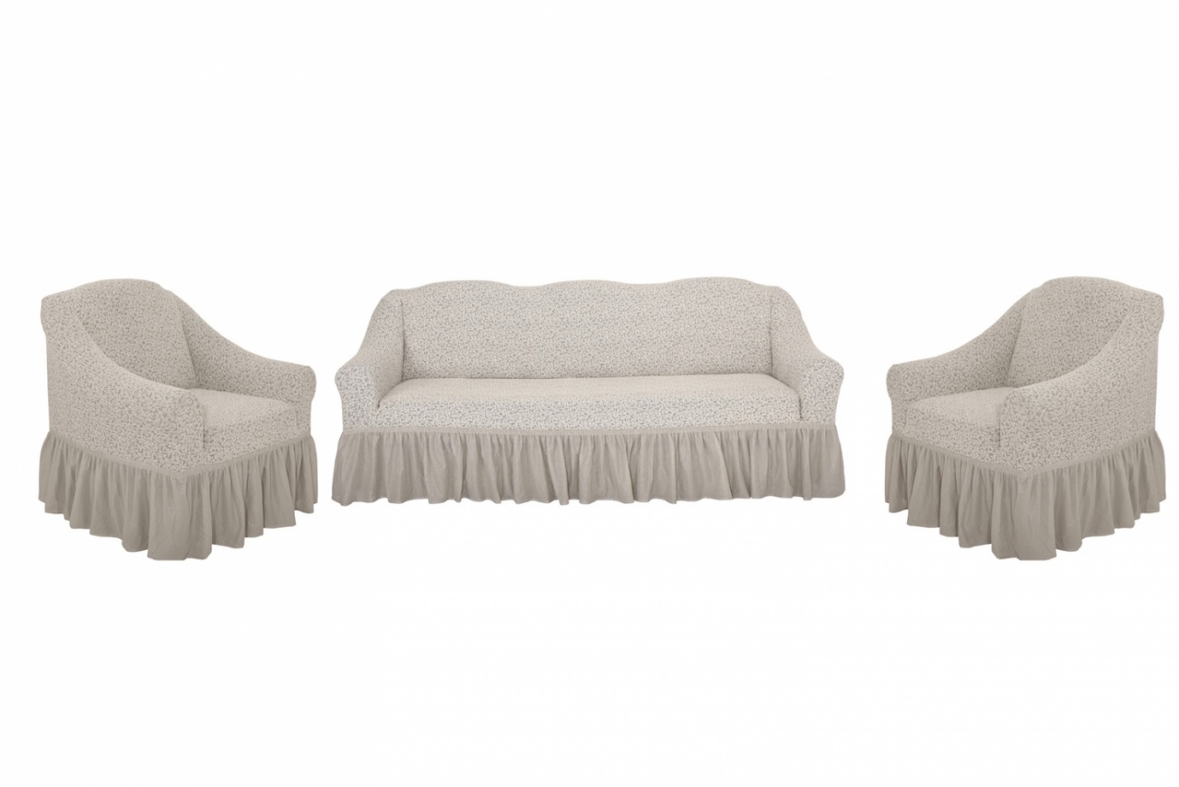 фото Комплект чехлов на диван и кресла "жаккард" venera, слоновая кость, 3 предмета