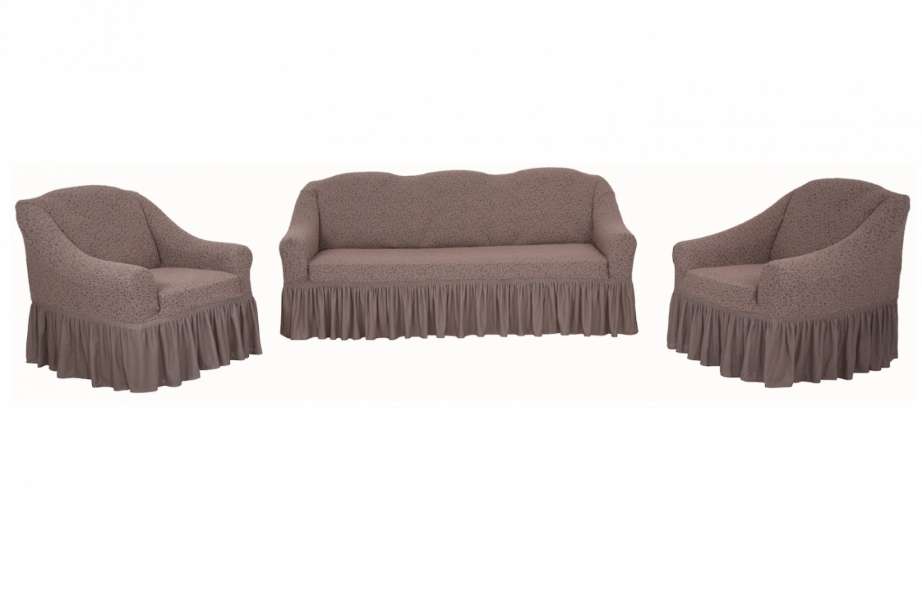 фото Комплект чехлов на диван и кресла "жаккард" venera, тёмно-сиреневый, 3 предмета