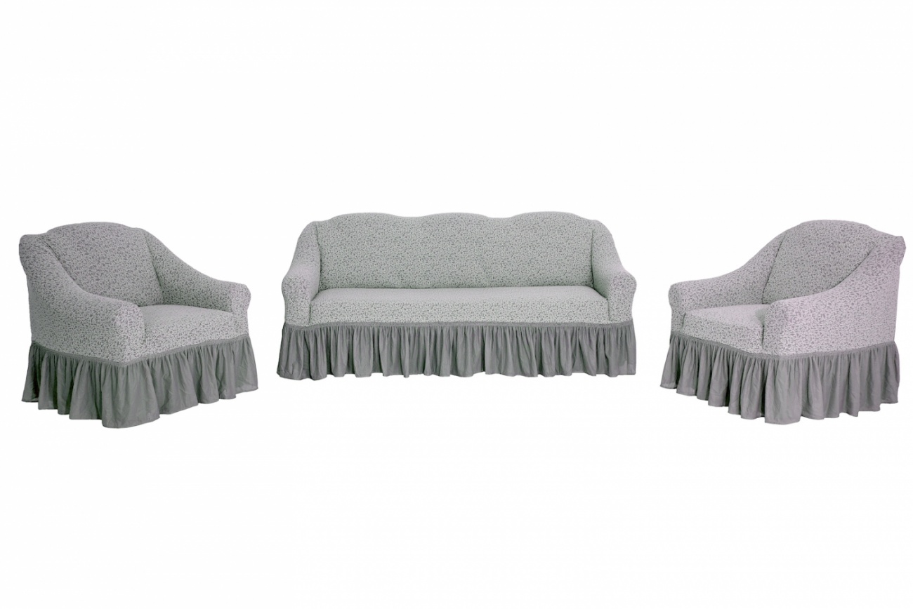 фото Комплект чехлов на диван и кресла "жаккард" venera, светло-серый, 3 предмета